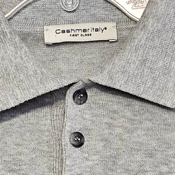 Chic Light Gray Cashmere Polo Sweater for Men - Stylish Long Sleeve, Size M - Picture 5 of 8
